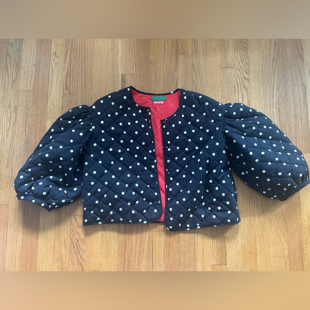 Clare V Navy and White Polka Dot Puffer Jacket